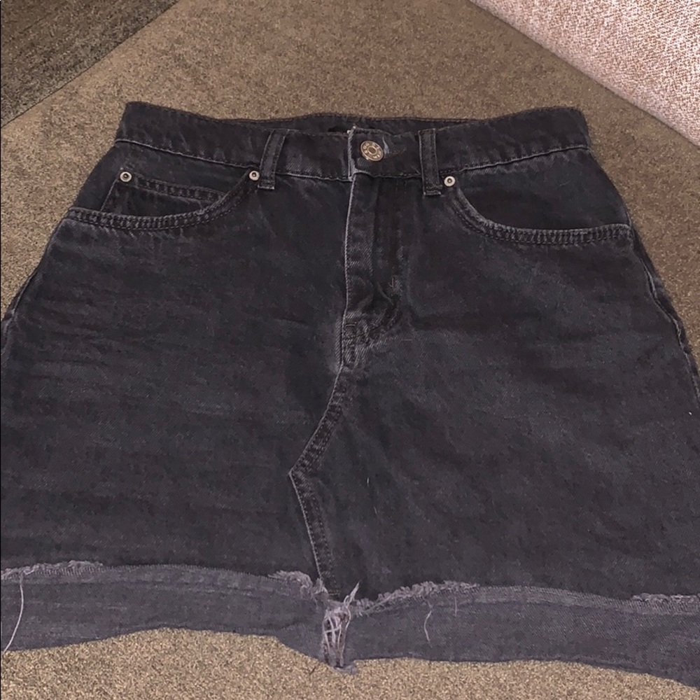 Black denim mini skirt